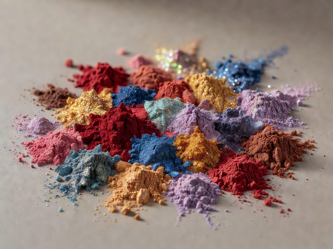 Close up macro shot of loose cosmetic pigment powders